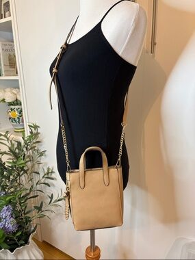 INC International Concepts Tan Mini Leather Crossbody with Chain Strap